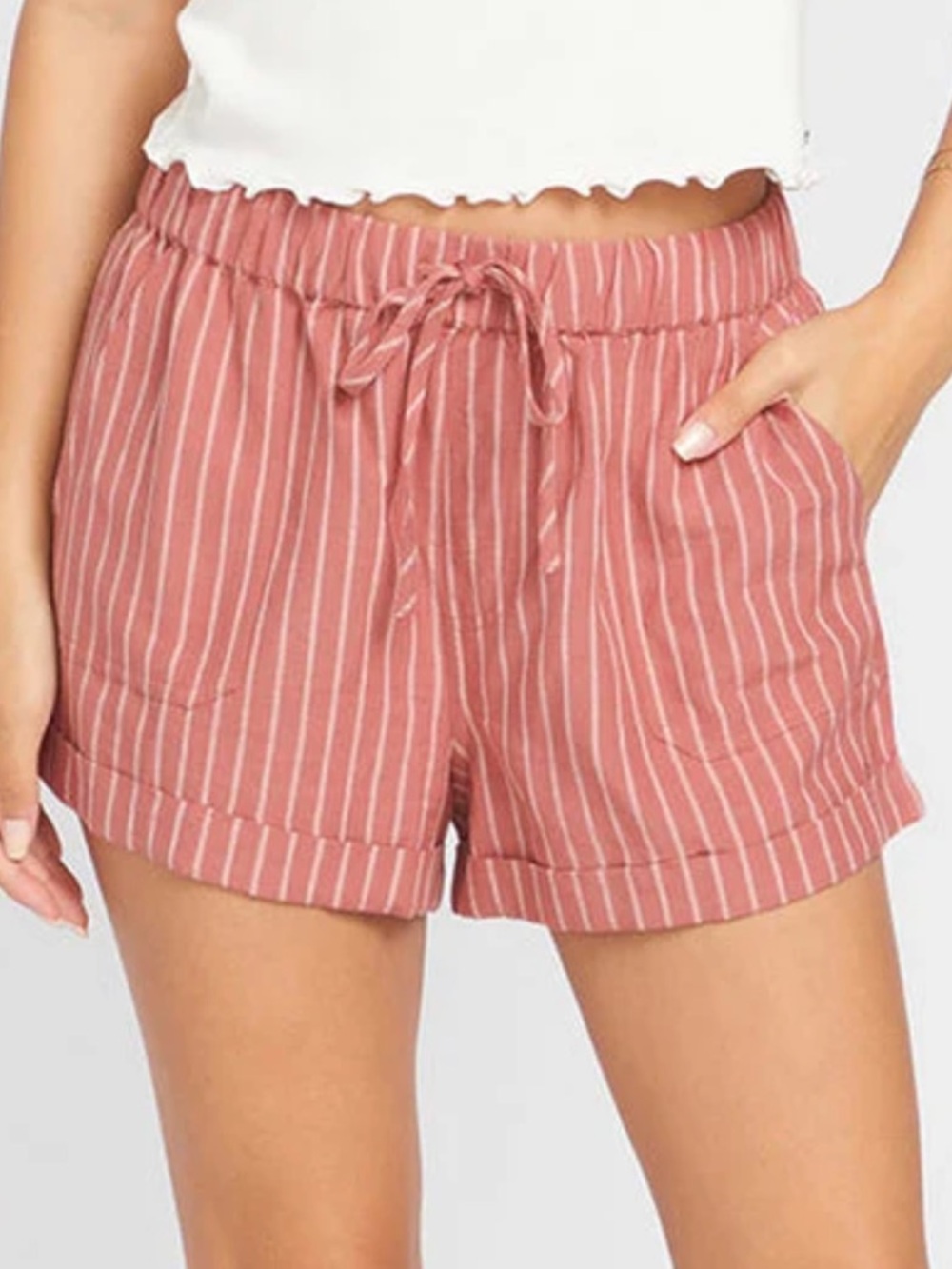 Volcom Women’s Lightweight Drawstring Striped Pink Shorts